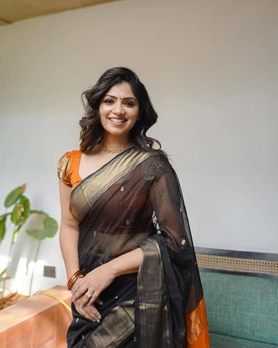 Black and Orange Silk Saree