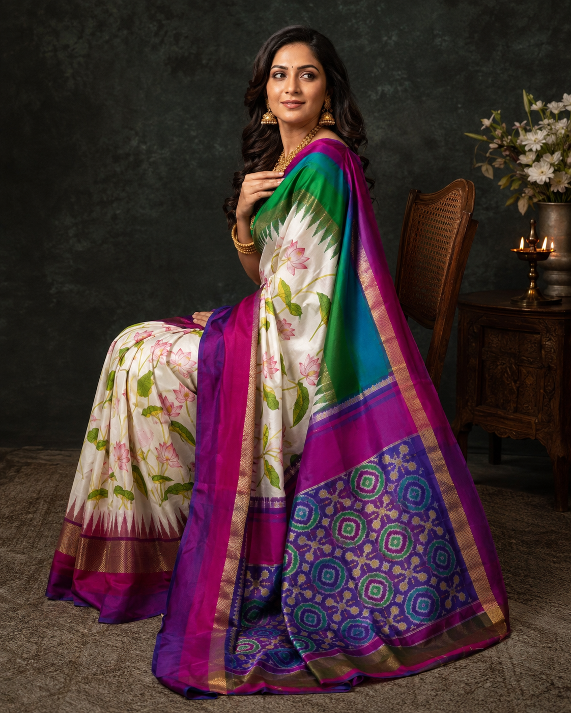 Pochampally Ikkat Pure Silk Saree with Floral Digital Prints
