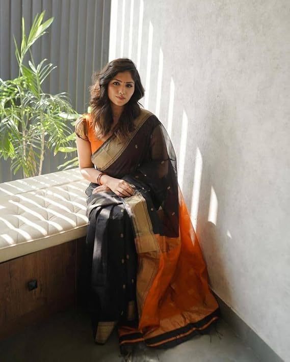 Black and Orange Silk Saree