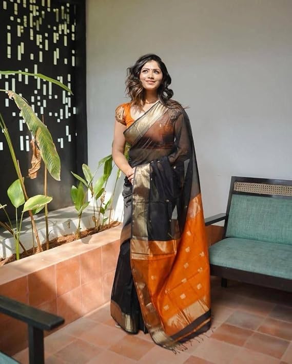 Black and Orange Silk Saree