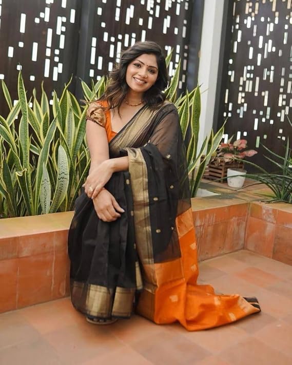 Black and Orange Silk Saree