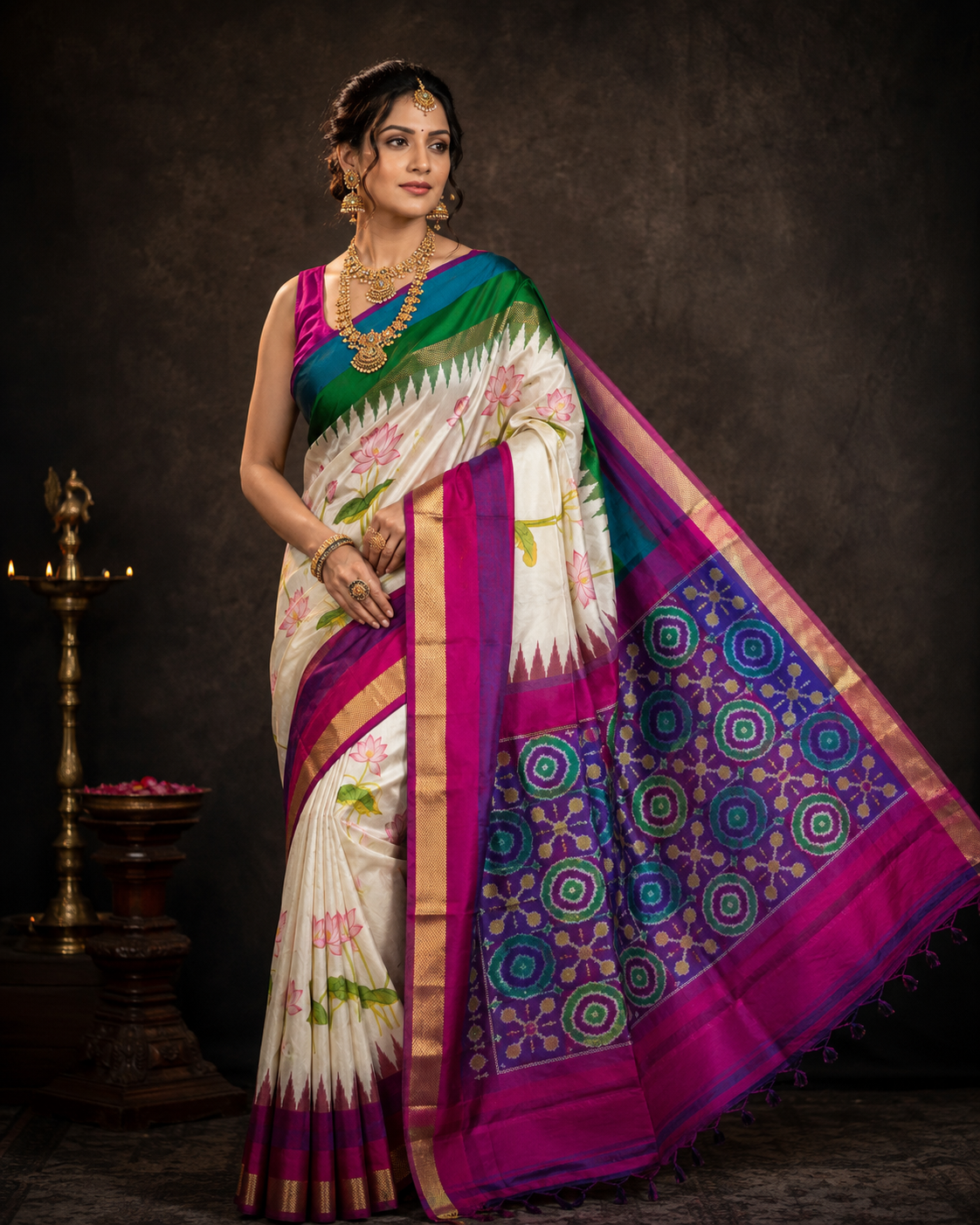 Pochampally Ikkat Pure Silk Saree with Floral Digital Prints