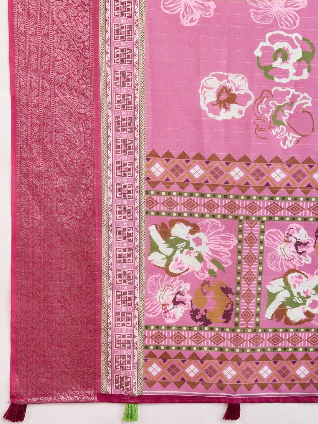Pink Floral Zari Pure Crepe Saree