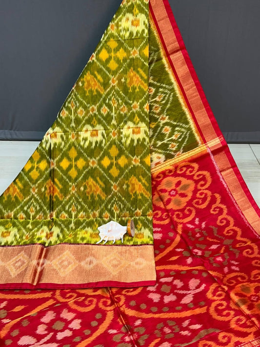 Trending Pochampally Ikkat Soft Silk Saree with Zari Border