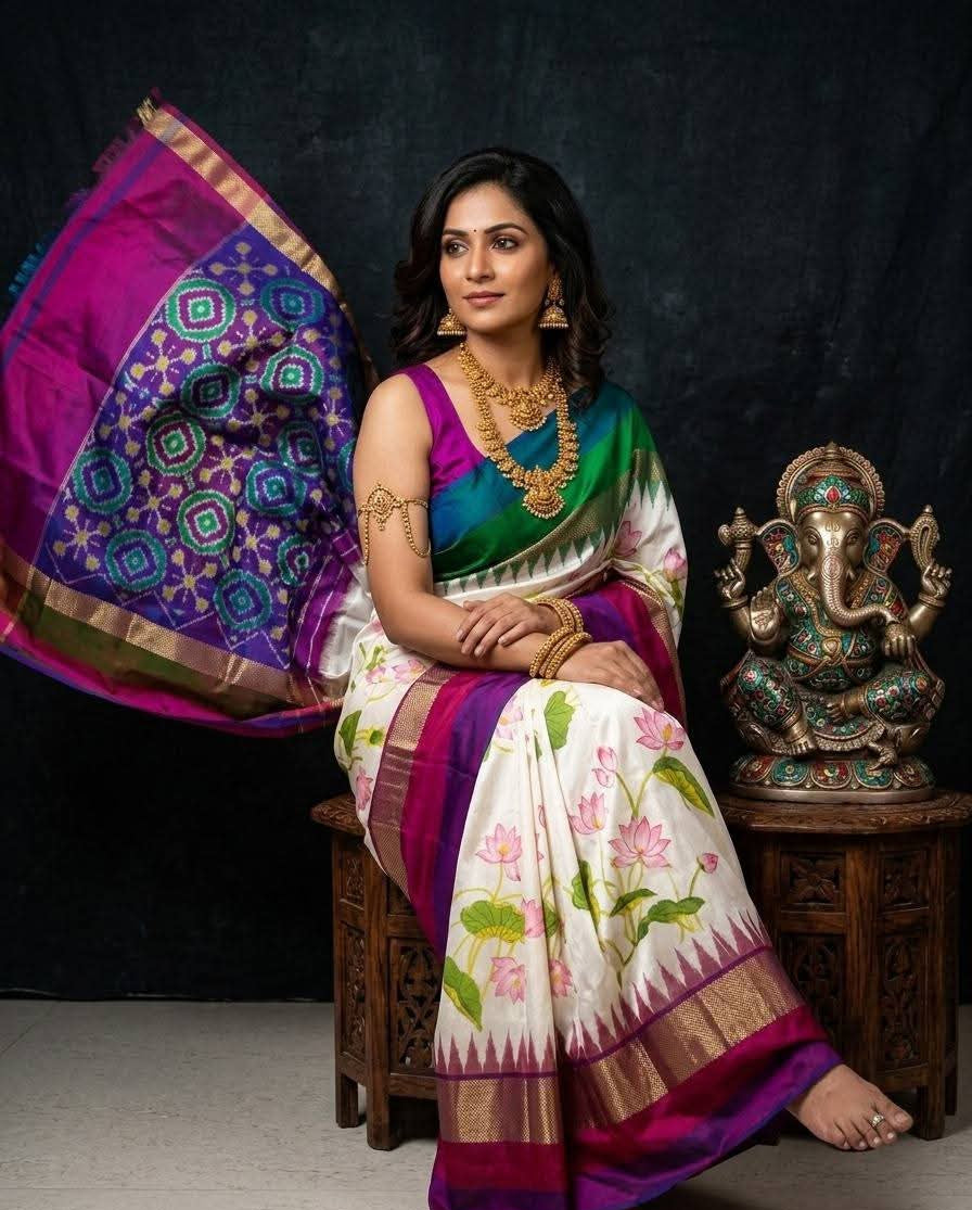 Pochampally Ikkat Pure Silk Saree with Floral Digital Prints