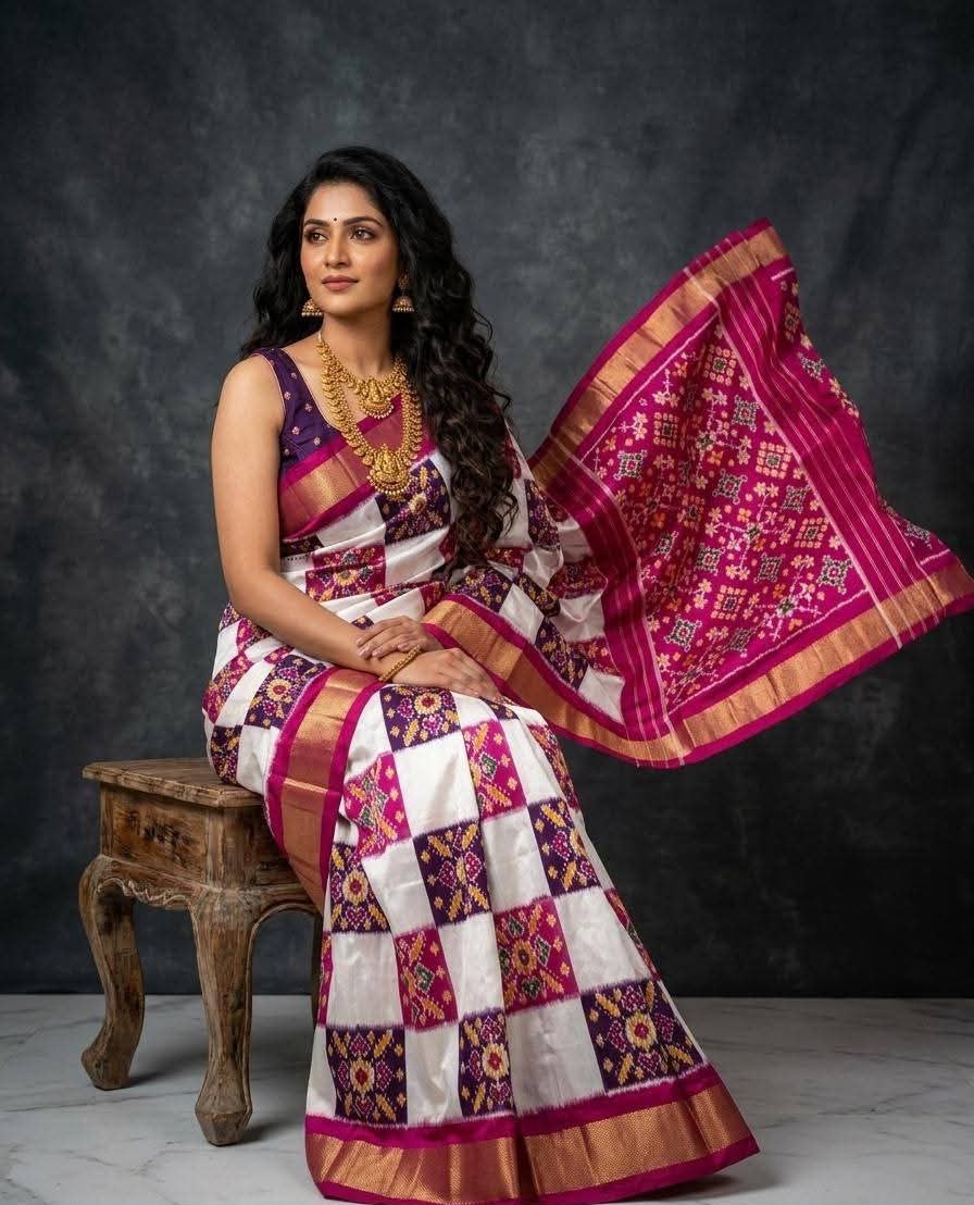 Pochampally Ikkat Patola Silk Saree in Purple and Magenta