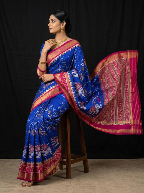 Dola Silk Pochampally Designer Printed Saree With Unstitched Blouse Piece For Women