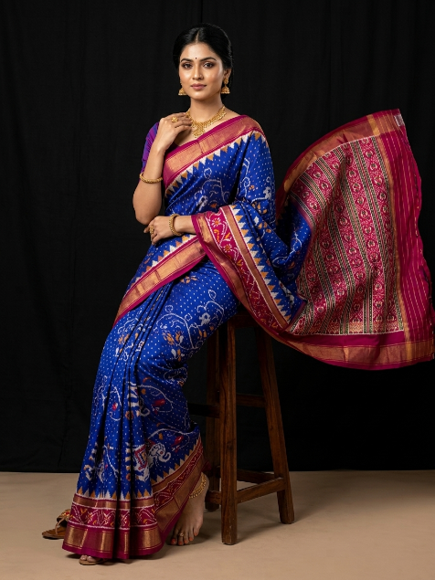 Dola Silk Pochampally Designer Printed Saree With Unstitched Blouse Piece For Women