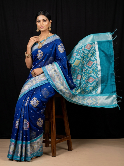 Multicolor Dola Silk Twill Ikkat Designer Saree With Unstitched Blouse Piece For Women