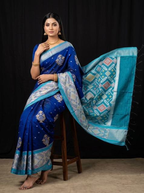 Multicolor Dola Silk Twill Ikkat Designer Saree With Unstitched Blouse Piece For Women