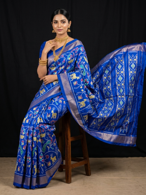 Pochampally Designer Printed & Dola Silk Fabric Saree