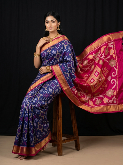 Dola Silk Pochampally Designer Printed Saree With Unstitched Blouse Piece For Women