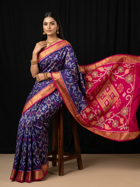 Dola Silk Pochampally Designer Printed Saree With Unstitched Blouse Piece For Women