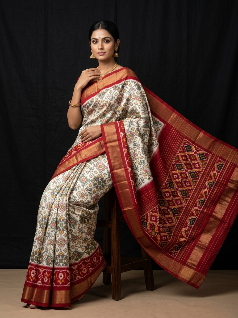 Multicolor Dola Silk Twill Ikkat Designer Saree With Unstitched Blouse Piece For Women