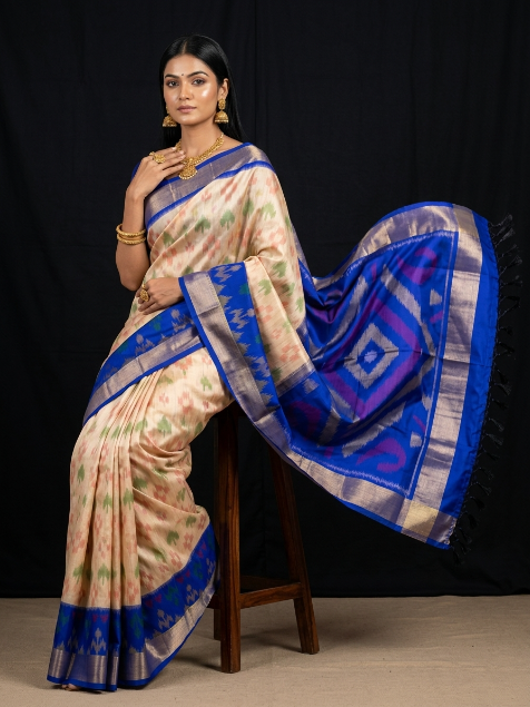 Pochampally Designer Printed & Dola Silk Fabric Saree