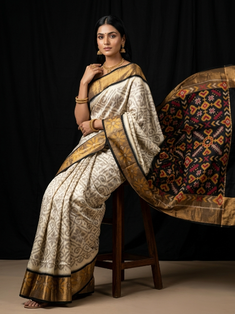 Pochampally Designer Printed & Dola Silk Fabric Saree