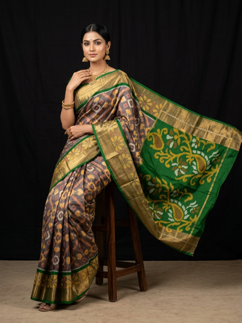 Pochampally Designer Printed & Dola Silk Fabric Saree
