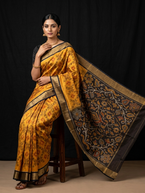 Pochampally Designer Printed & Dola Silk Fabric Saree